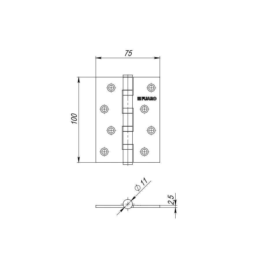 Петля универсальная IN4400U AB (4BB 100x75x2,5) бронза, FUARO (Фуаро) — изображение 2
