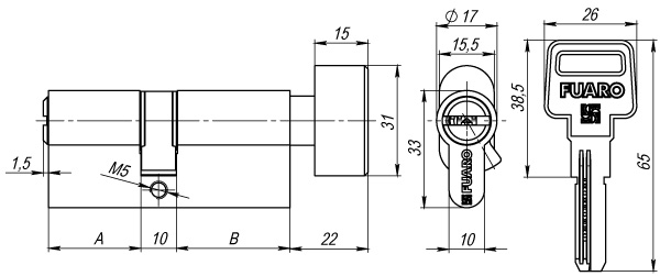 Цилиндровый механизм (R602/80) R6002Knob80(35+10+35) CP хром 5Key с вертушкой, FUARO (Фуаро) — изображение 2