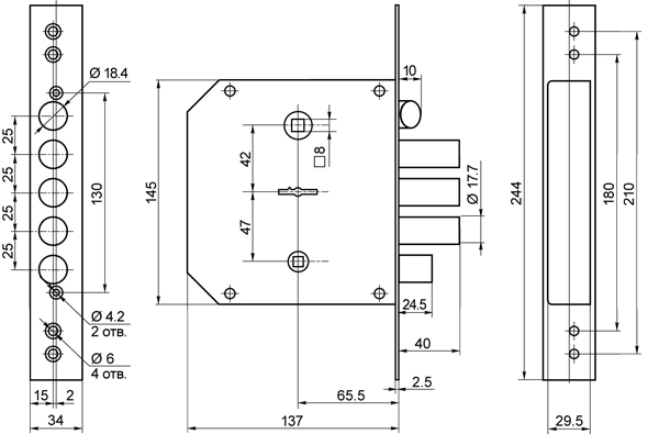 Замок врезной сувальдный с задвижкой и защёлкой ЗВ9-6 ЛКЗ (лев.), 5 кл. /77412/, BORDER (БОРДЕР) — изображение 2