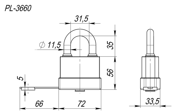 Замок навесной PL-WEATHER-3660 3key (PL-3660), англ. /блистер, FUARO (Фуаро) — изображение 2