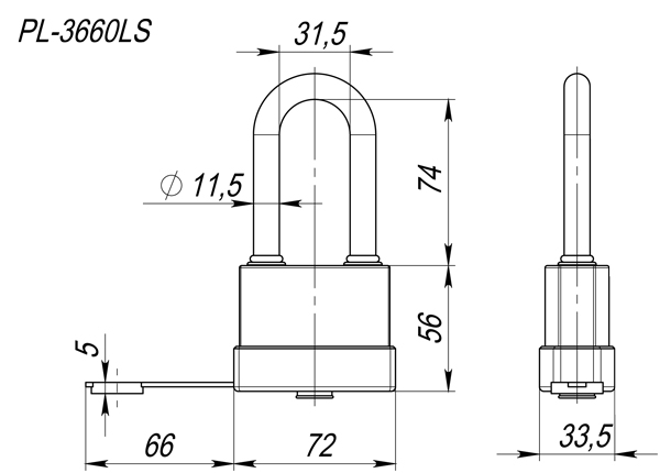 Замок навесной PL-WEATHER-3660 LS 3key (PL-3660 LS) удл. дужка, англ. /блистер, FUARO (Фуаро) — изображение 2