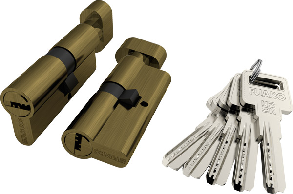 Цилиндровый механизм (R602/60) R6002Knob60(25+10+25) AB бронза 5Key с вертушкой, FUARO (Фуаро)