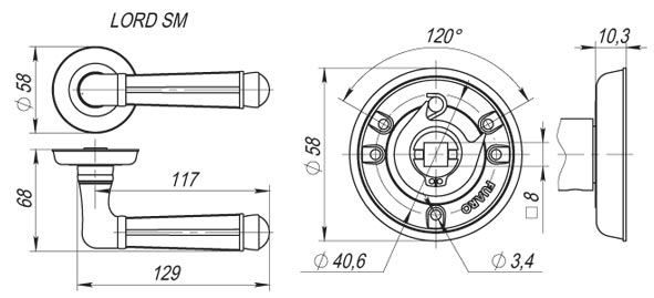Ручка раздельная R.SM58.LORD (LORD SM) AB-7 матовая бронза, FUARO (Фуаро) — изображение 2