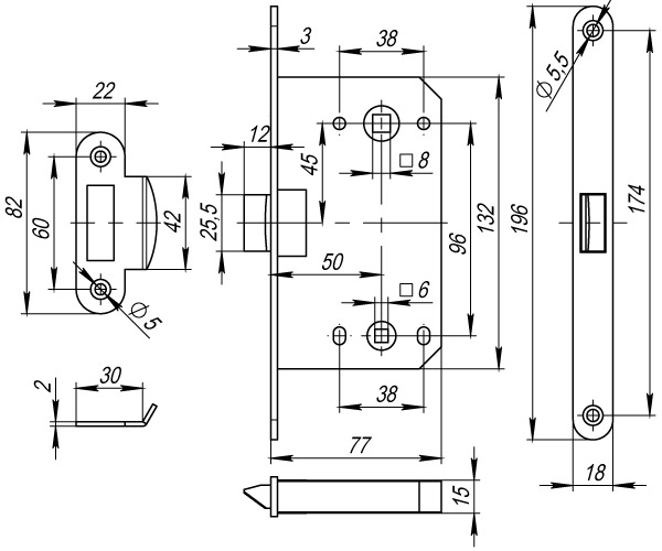 Защелка PLASTP96WC-50 (P96WC-50) AB бронза, FUARO (Фуаро) — изображение 2