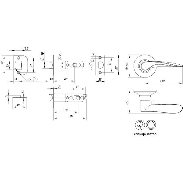Ручка защелка DK620 MAB-ET (6020 MAB-E) (кл./фик.) мат. бронза, PUNTO (ПУНТО) — изображение 2