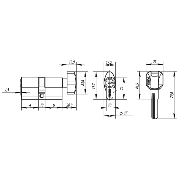 Цилиндровый механизм (Z402/80) Z4002Knob80(30+10+40) с вертушкой CP хром , PUNTO (ПУНТО) — изображение 2