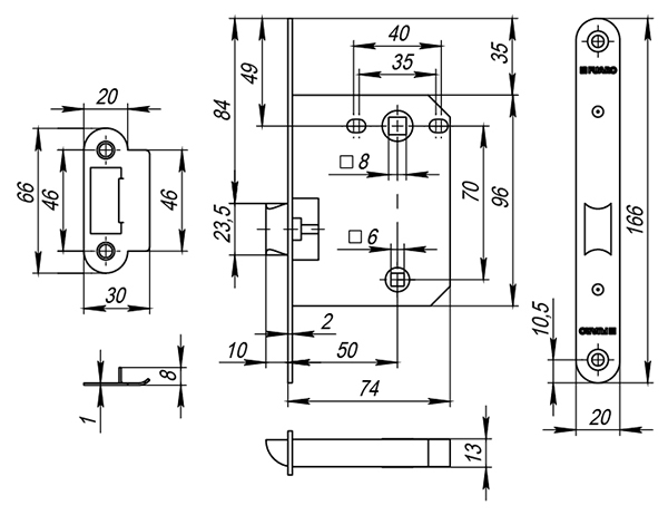 Защелка врезная PLASTP82-50 (P82-50) CP хром, FUARO (Фуаро) — изображение 2