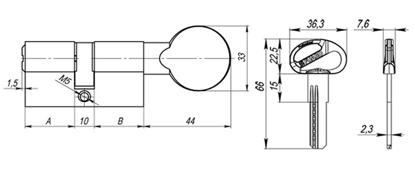 Цилиндровый механизм (D-PRO502/80) D-PRO5002Knob80(35+10+35) CP хром 5Key, FUARO (Фуаро) — изображение 2