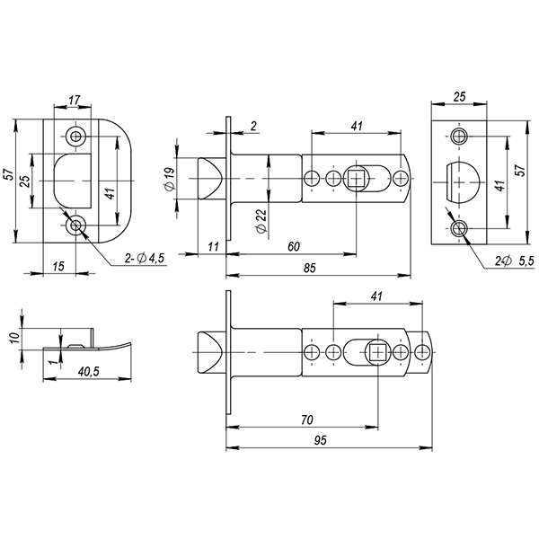 Ручка защелка DK682 SN-ET (6082 SN-E) (кл./фик.) мат. никель, AJAX (АЯКС) — изображение 3