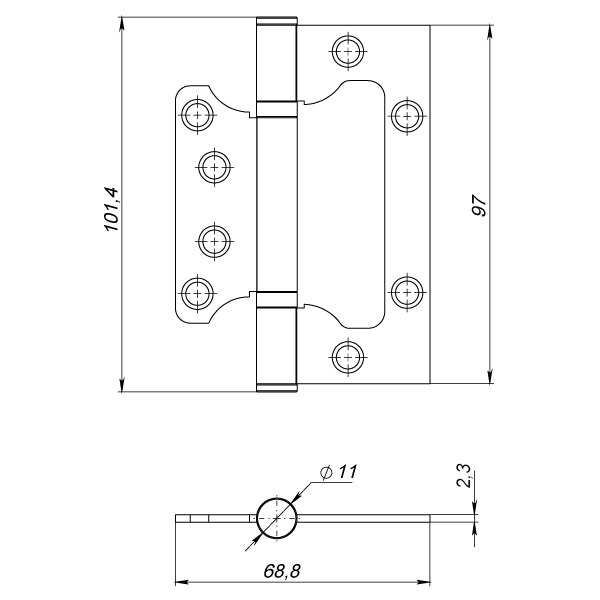 Петля универсальная без врезки IN4000W AB (100/P-2B 100x2,3) бронза, AJAX (АЯКС) — изображение 2