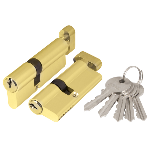 Цилиндровый механизм (AX102/60) AX1002Knob60 (25+10+25) PB латунь с вертушкой, AJAX (АЯКС)