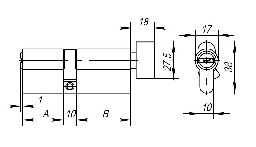 Цилиндровый механизм (AX202/100) AX2002Knob100 (45+10+45) CP хром с вертушкой, AJAX (АЯКС) — изображение 2