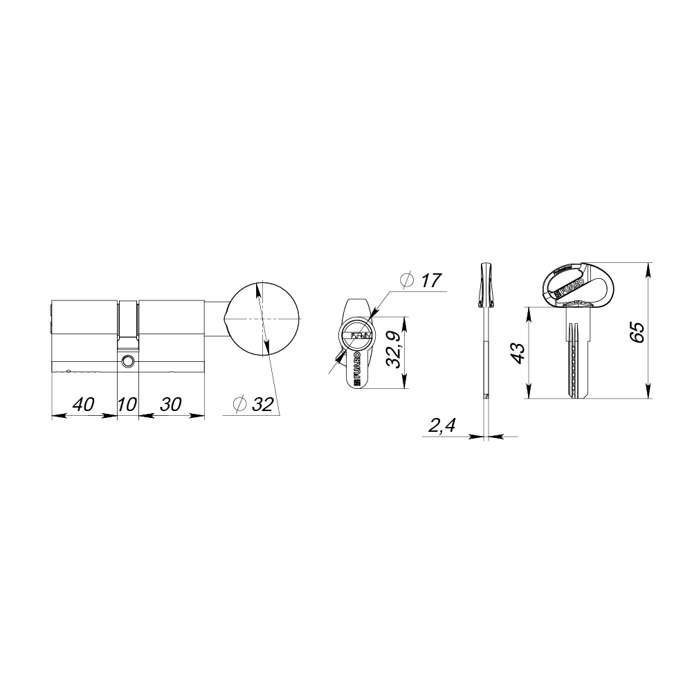Цилиндровый механизм (D-PRO502-8/80) D-PRO5002-8Knob80(40+10+30) CP хром 5+1Key с верт. перекод., FUARO (Фуаро) — изображение 2