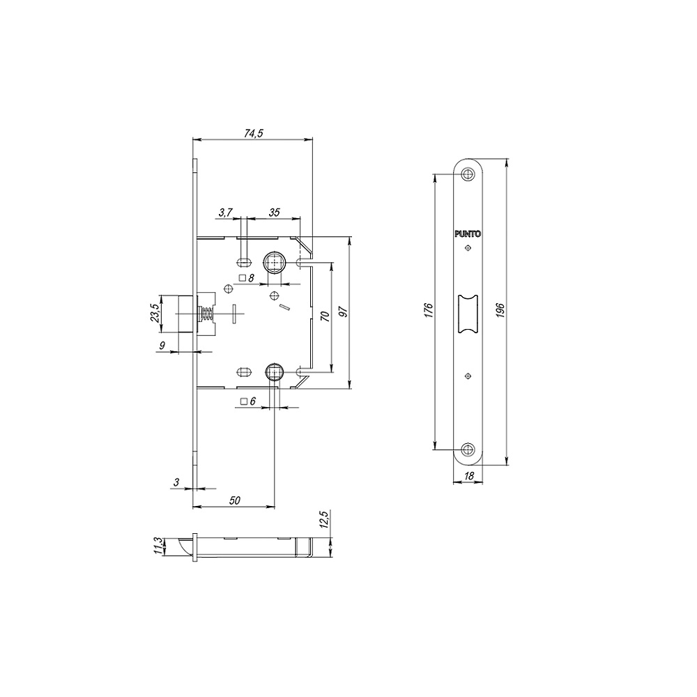 Защелка PLASTPL70X-R20 (PL70X-R20 SN) (врезная) SN мат. никель упаковка, PUNTO (ПУНТО) — изображение 2