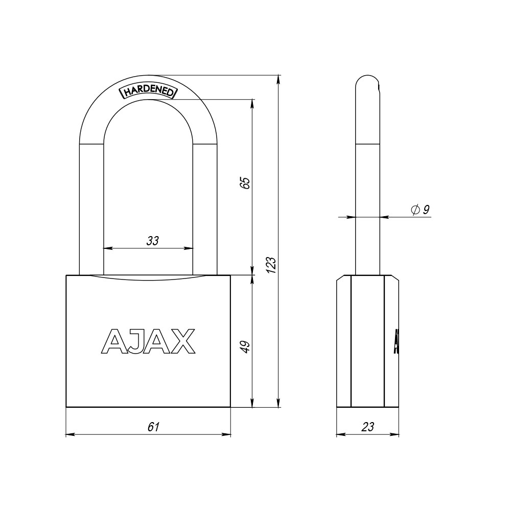 Замок навесной PD-0163-L (PD-01-63-L) 3 key англ., AJAX (АЯКС) — изображение 2