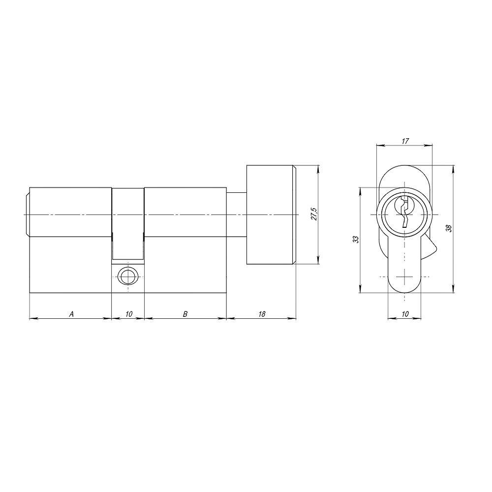 Цилиндровый механизм (AZ102/80) AZ1002Knob80 (35+10+35) CP хром , AJAX (АЯКС) — изображение 2