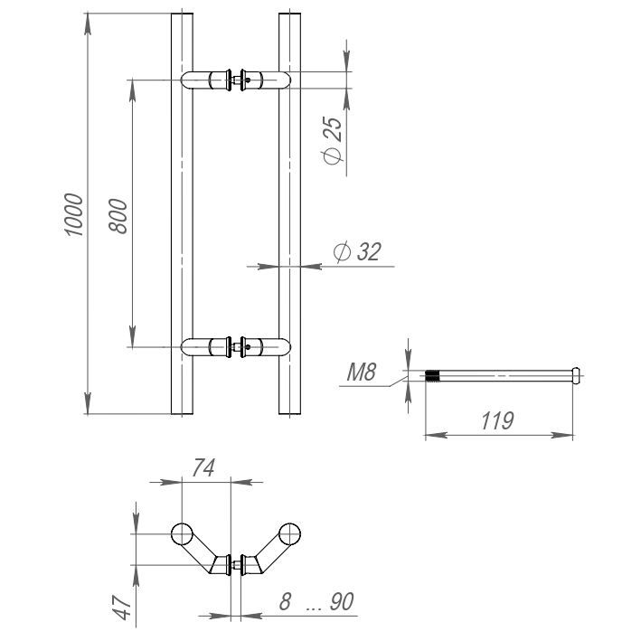 Ручка-скоба PULL.PH32/1000.45 INOX 304 (PH-45-32/1000-INOX) , FUARO (Фуаро) — изображение 2