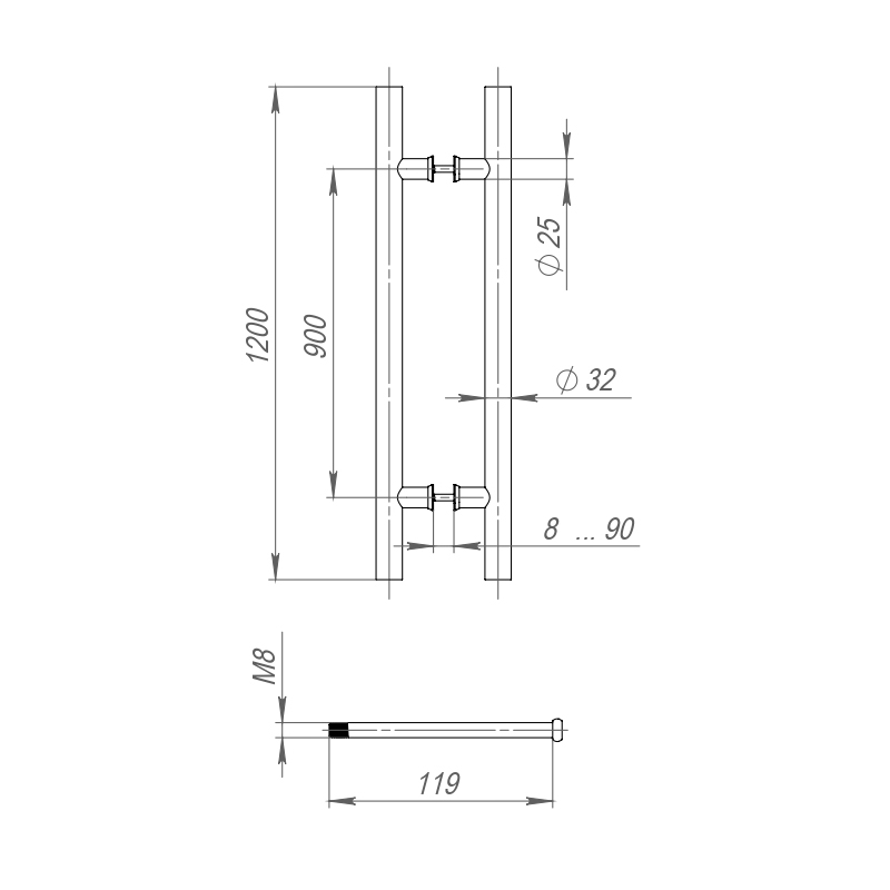 Ручка-скоба PULL.PH32/1200.22 INOX 304 (PH-22-32/1200-INOX) BLACK, FUARO (Фуаро) — изображение 2