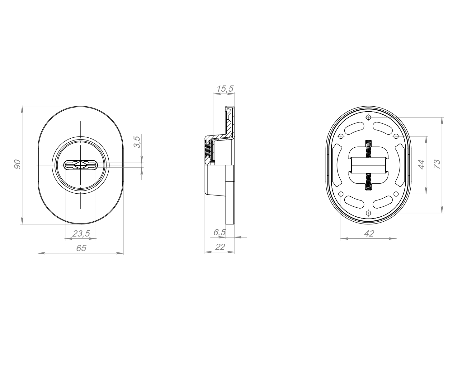 Накладка на сувальдный замок ESC.S-auto.RLR/U/R.477 GR-23 графит (1шт.), FUARO (Фуаро) — изображение 2