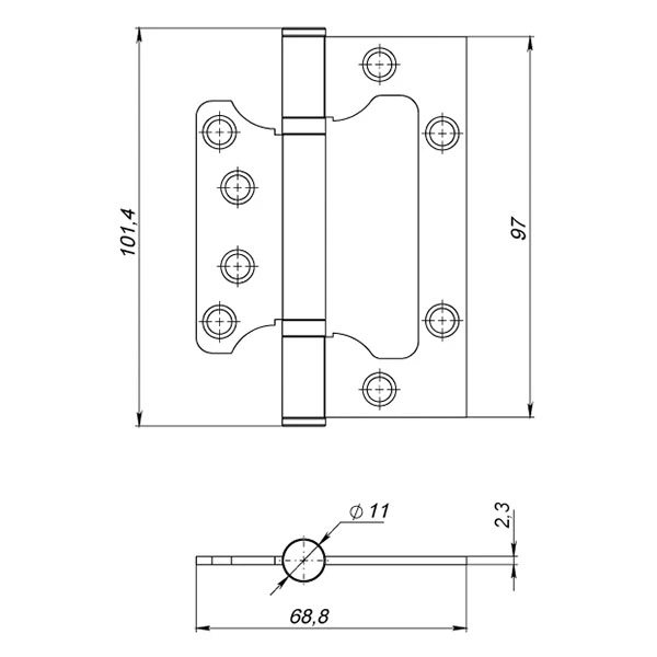 Петля Ajax (Аякс) универсальная без врезки IN4000W AB (100/P-2B 100x2,3) бронза — изображение 2