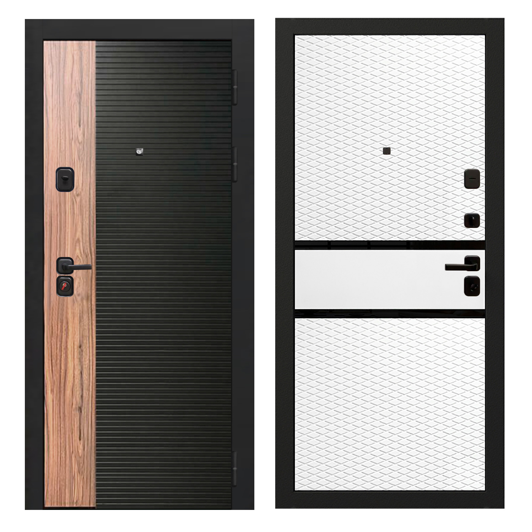Входная дверь Oiko Acoustic МДФ Art Black / Wood / МДФ Grafika Софт белый