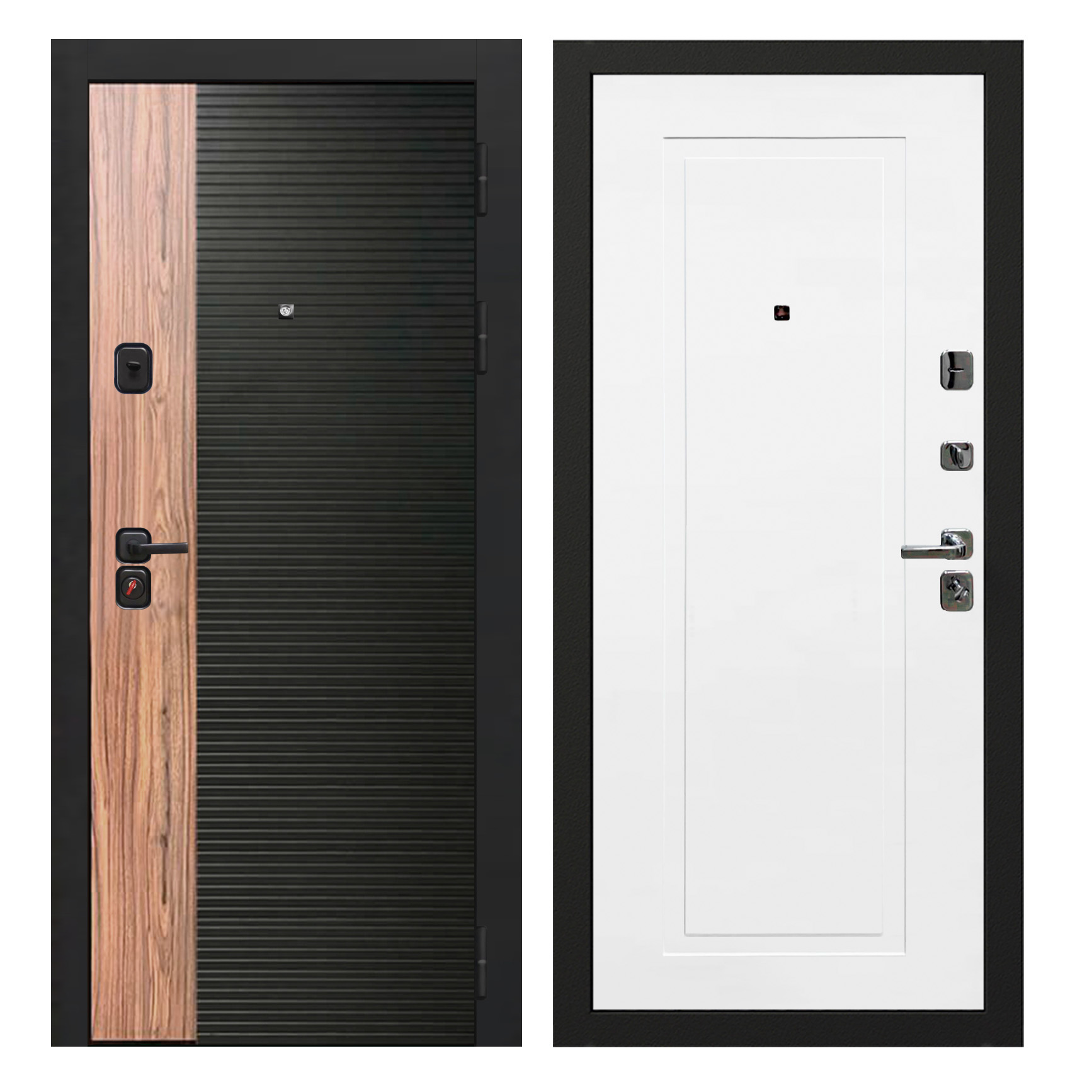 Входная дверь Oiko Acoustic МДФ Art Black / Wood / МДФ K1 Софт белый