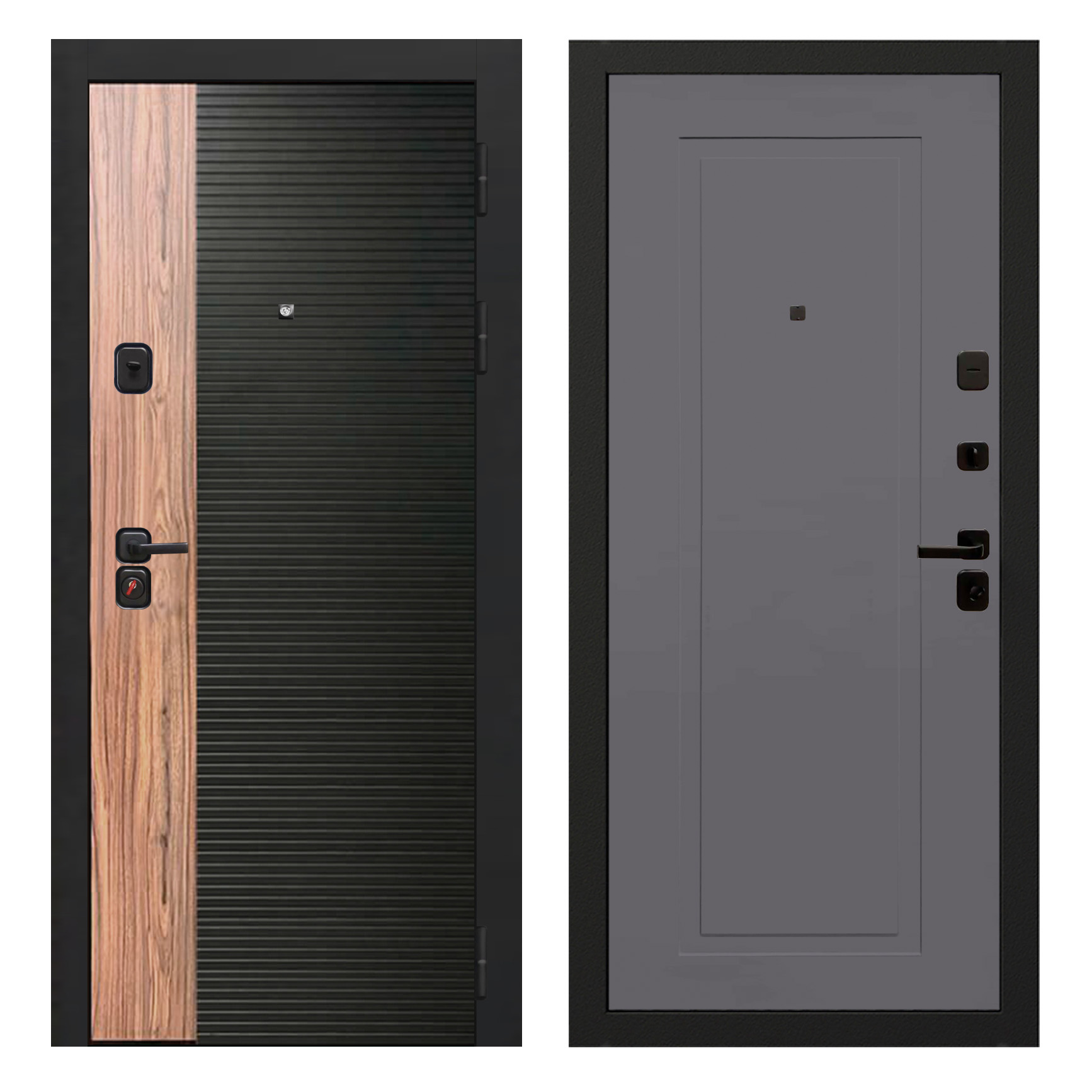 Входная дверь Oiko Acoustic МДФ Art Black / Wood / МДФ K1 Софт серый