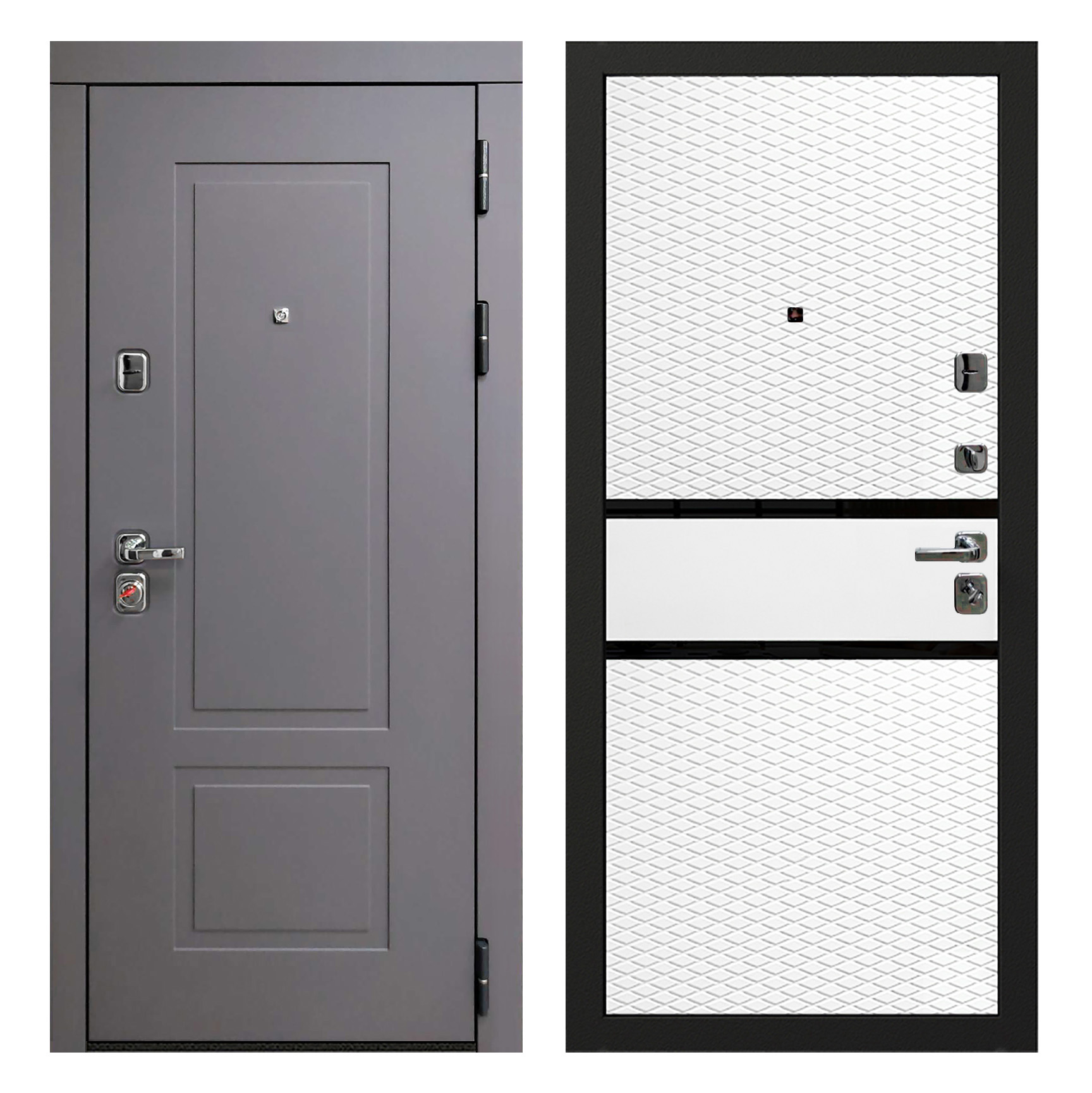 Входная дверь Oiko Acoustic МДФ K2 Grey soft / МДФ Grafika Софт белый